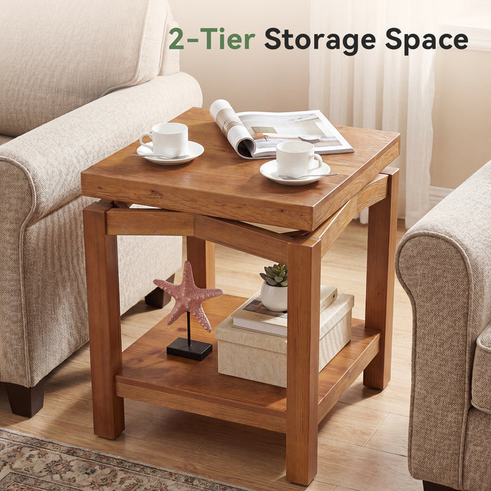 Tribesigns 19.7-Inch Solid Wood Side Table with 2-Tier Storage Shelf, Small Square End Table for Living Room Bedroom and Small Spaces