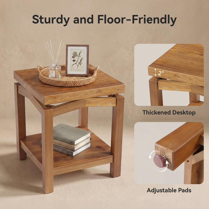 Tribesigns 19.7-Inch Solid Wood Side Table with 2-Tier Storage Shelf, Small Square End Table for Living Room Bedroom and Small Spaces