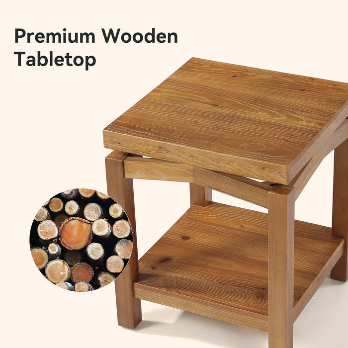 Tribesigns 19.7-Inch Solid Wood Side Table with 2-Tier Storage Shelf, Small Square End Table for Living Room Bedroom and Small Spaces