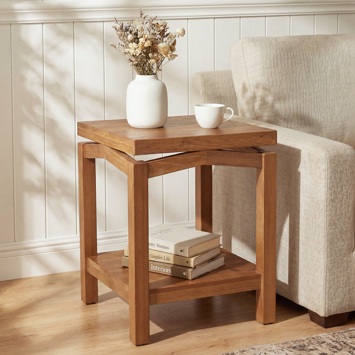 Tribesigns 19.7-Inch Solid Wood Side Table with 2-Tier Storage Shelf, Small Square End Table for Living Room Bedroom and Small Spaces
