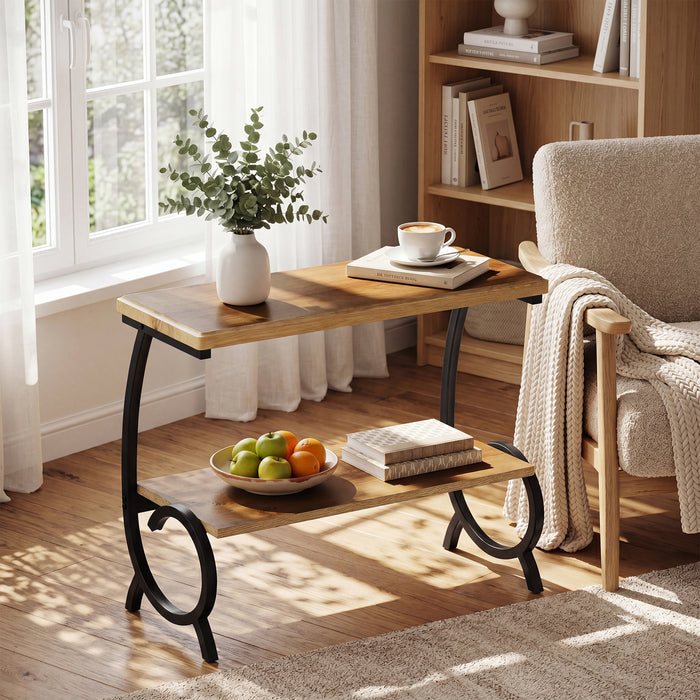 Tribesigns 2-Tier End Table, J-Shaped Side Table for Living Room