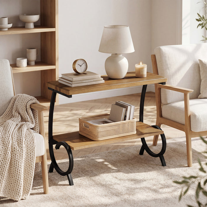 Tribesigns 2-Tier End Table, J-Shaped Side Table for Living Room