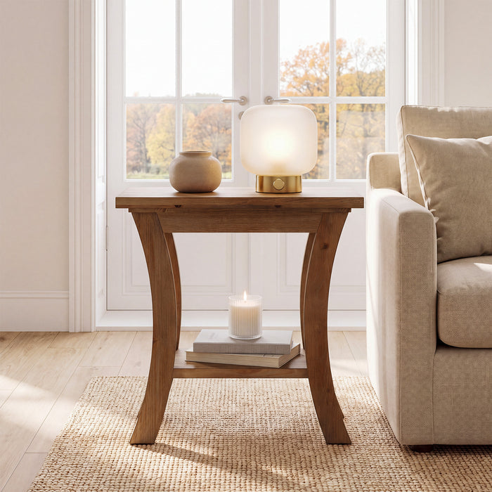 Tribesigns 23.6-Inch Solid Wood Side Table with Lower Shelf, Farmhouse End Table for Living Room
