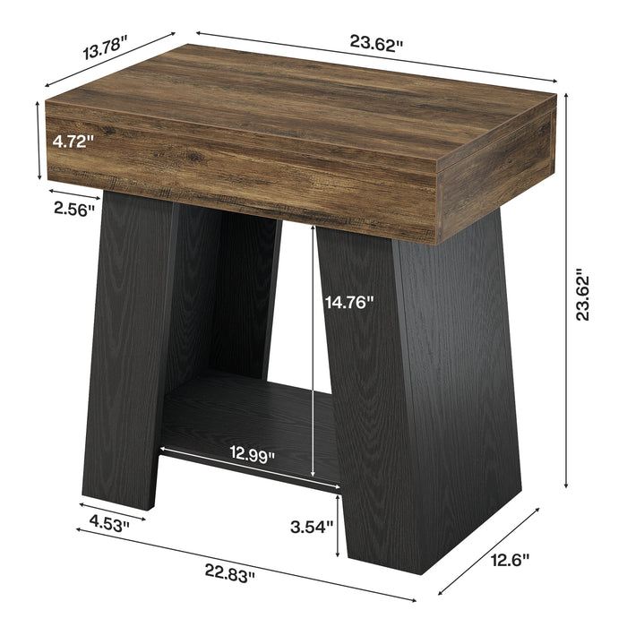 Tribesigns 23.62” Small 2-Tier End Table with Storage Shelf, Two-Tone Farmhouse Side Table