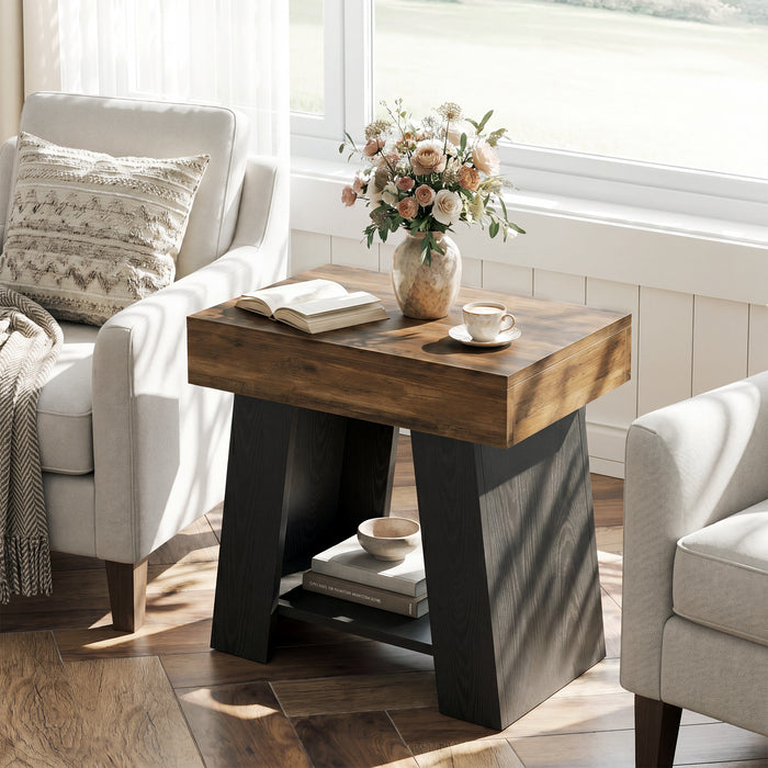 Tribesigns 23.62” Small 2-Tier End Table with Storage Shelf, Two-Tone Farmhouse Side Table