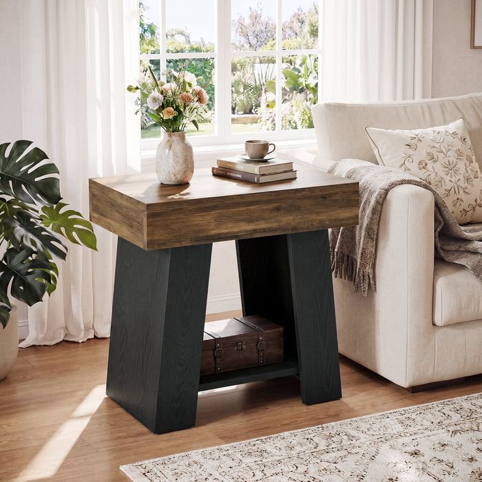 Tribesigns 23.62” Small 2-Tier End Table with Storage Shelf, Two-Tone Farmhouse Side Table