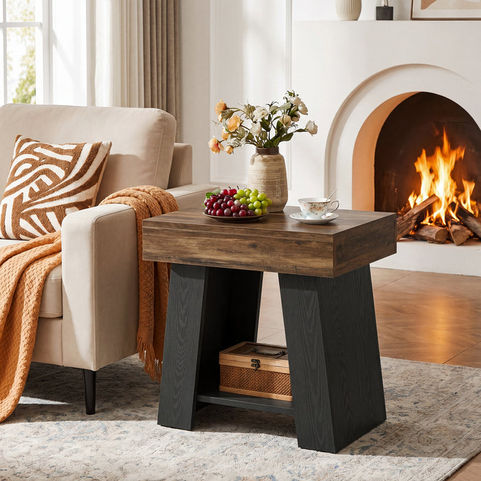 Tribesigns 23.62” Small 2-Tier End Table with Storage Shelf, Two-Tone Farmhouse Side Table