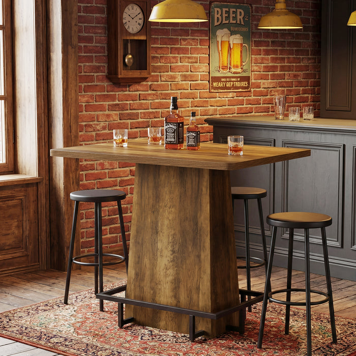47" Rustic Bar Table, Industrial Pub Table with Footrest