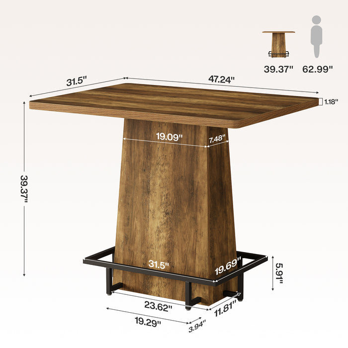 47" Rustic Bar Table, Industrial Pub Table with Footrest