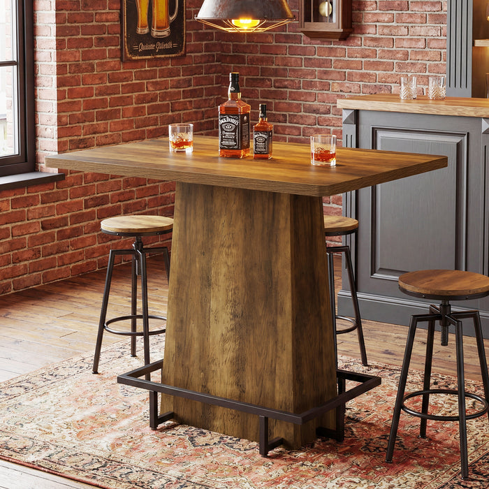 Tribesigns 47" Bar Table, Rustic Industrial Pub Table with Footrest for Kitchen Bar Restaurant