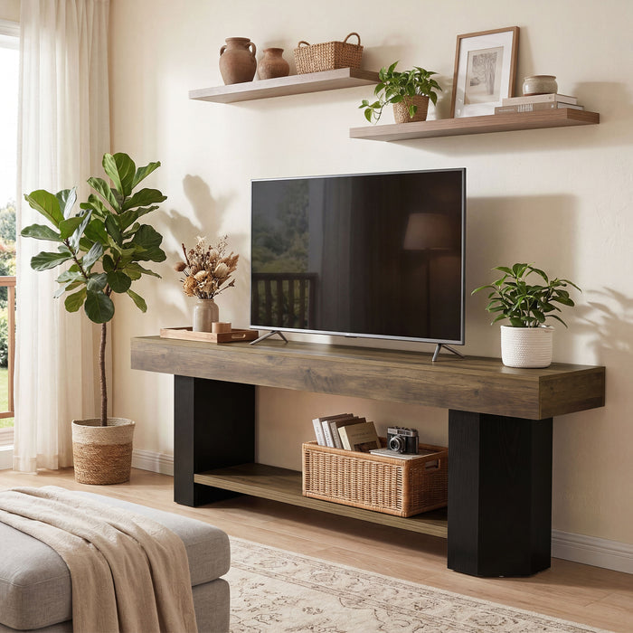 Tribesigns 63" TV Stand, Farmhouse TV Console with Shelf for Living Room