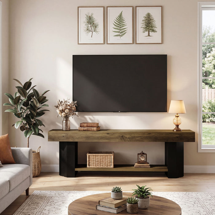 Tribesigns 63" TV Stand, Farmhouse TV Console with Shelf for Living Room