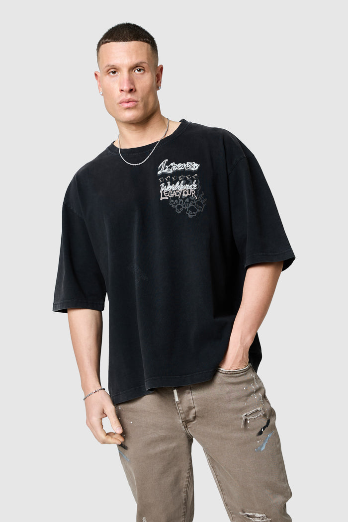 Utopia Tee - Black Acid Wash