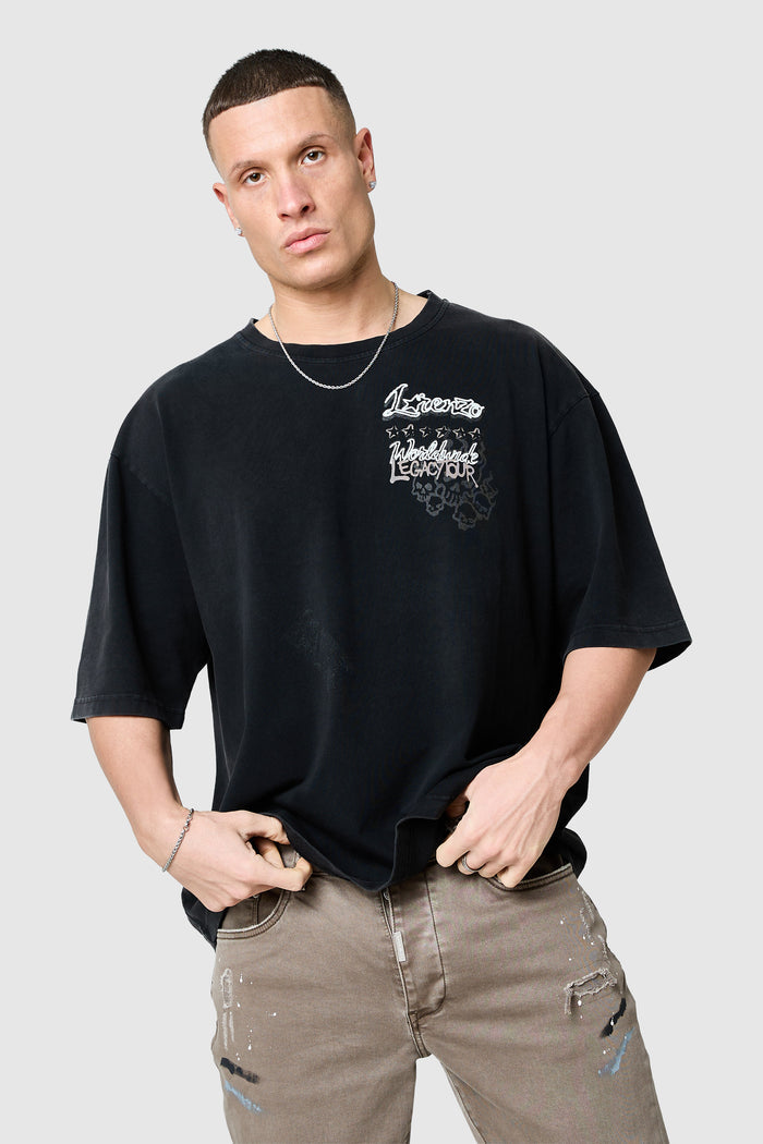 Utopia Tee - Black Acid Wash
