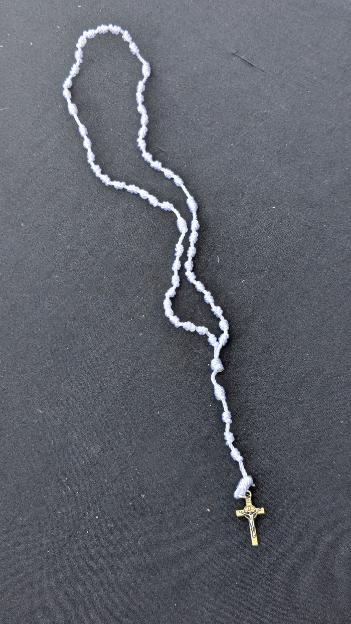 White Knotted Rosary with Nickel Crucifix - Small
