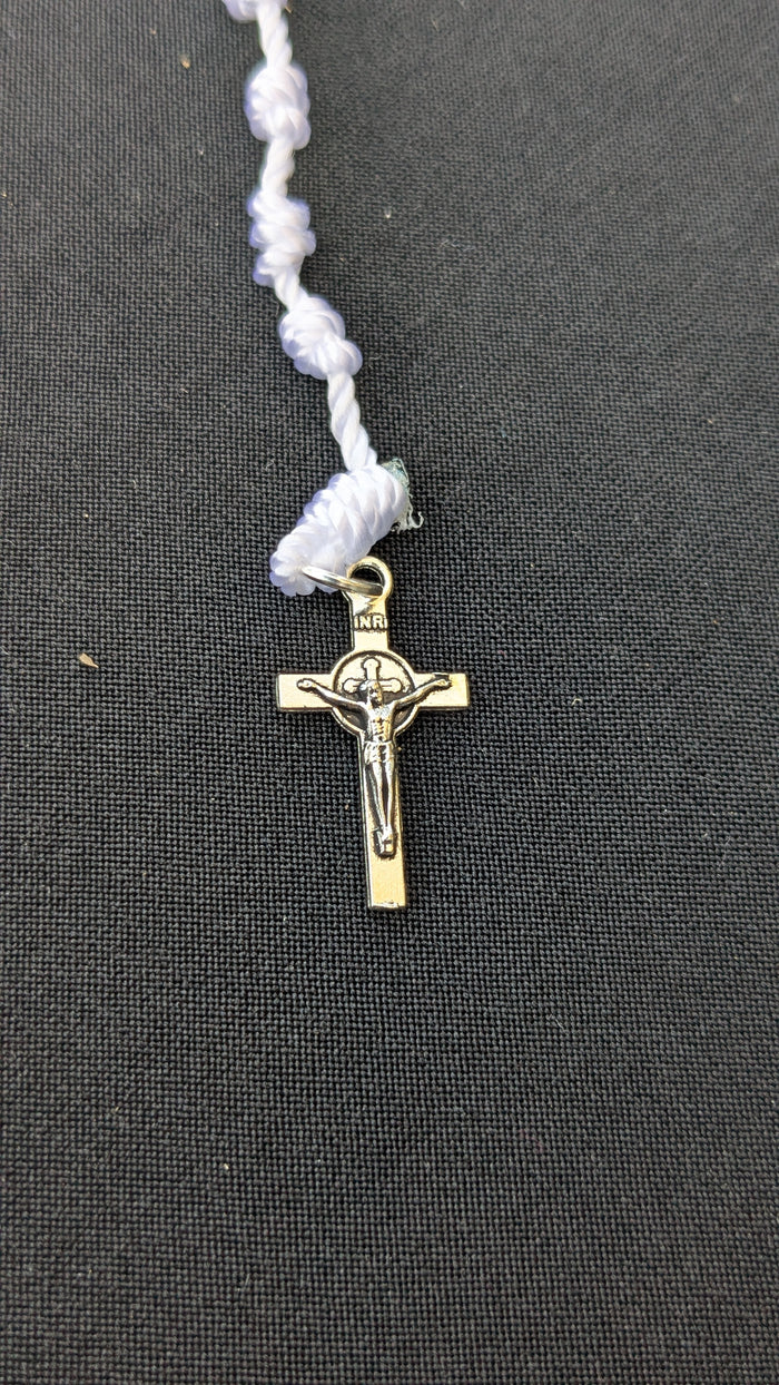 White Knotted Rosary with Nickel Crucifix - Small