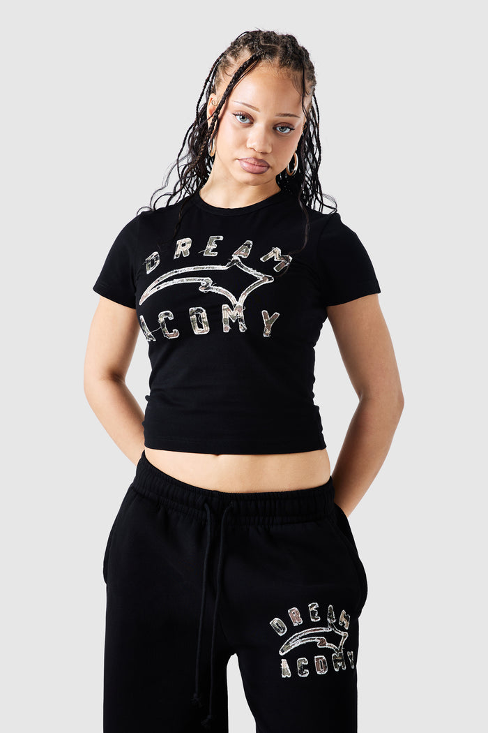 Womens Camo College Tee - Black