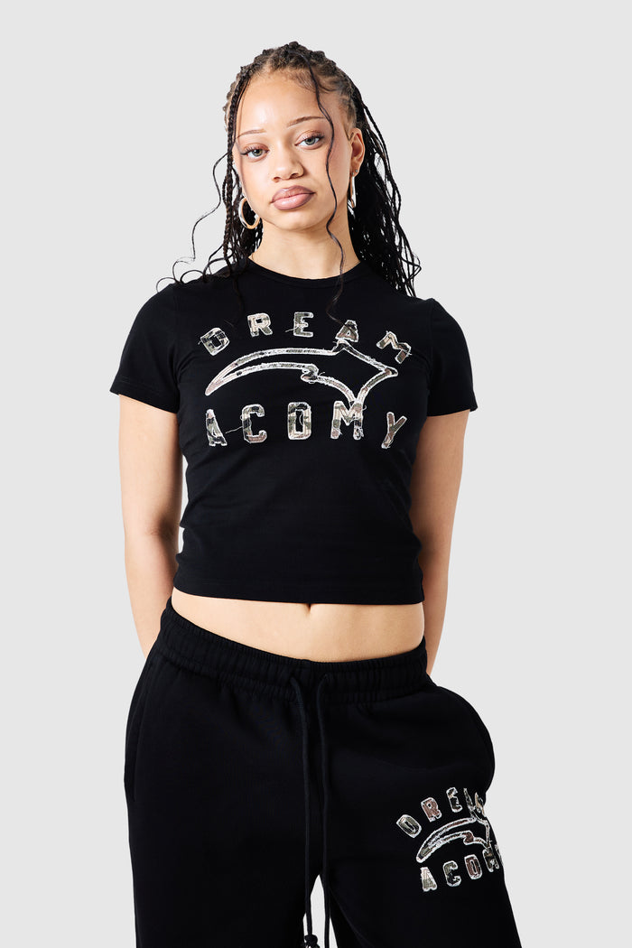 Womens Camo College Tee - Black