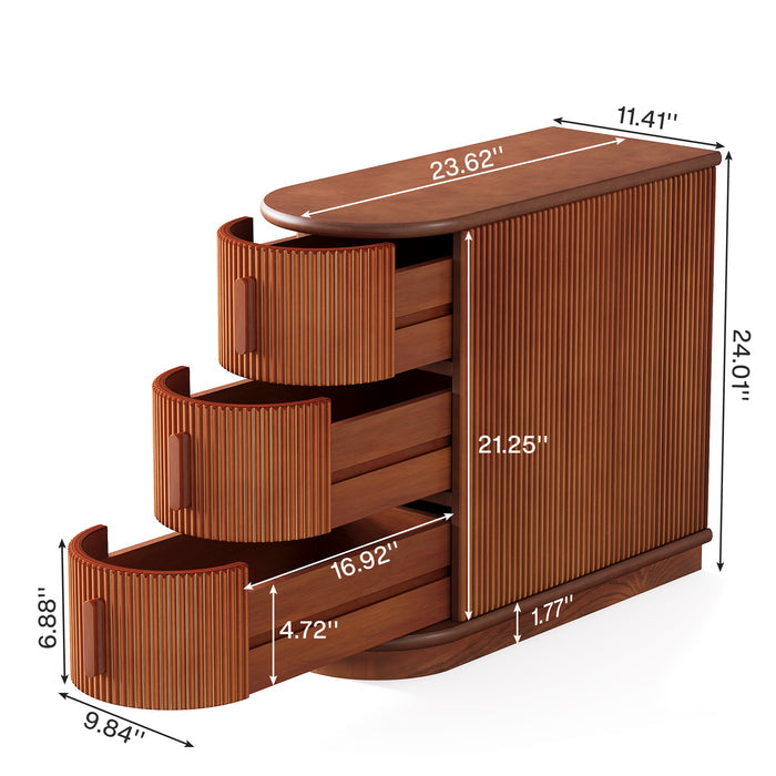Wood End Table, Narrow Side Table Nightstand with 3 - drawer Tribesigns
