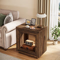 Solid Wood End Table, Square Side Table Nightstands with Storage Tribesigns#color_Rustic Brown