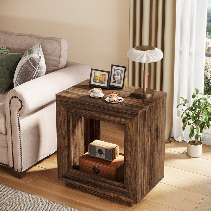 Solid Wood End Table, Square Side Table Nightstands with Storage Tribesigns#color_Rustic Brown