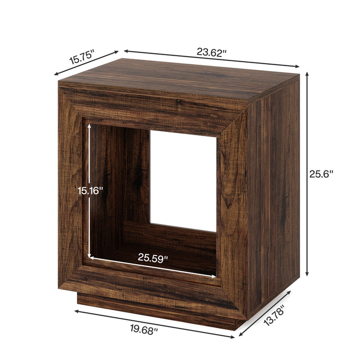 Wood End Table, Square Side Table Nightstands with Storage Tribesigns#color_Rustic Brown