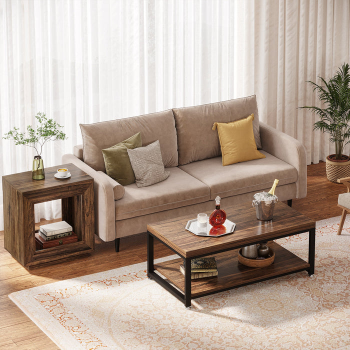 Solid Wood End Table, Square Side Table Nightstands with Storage Tribesigns#color_Rustic Brown