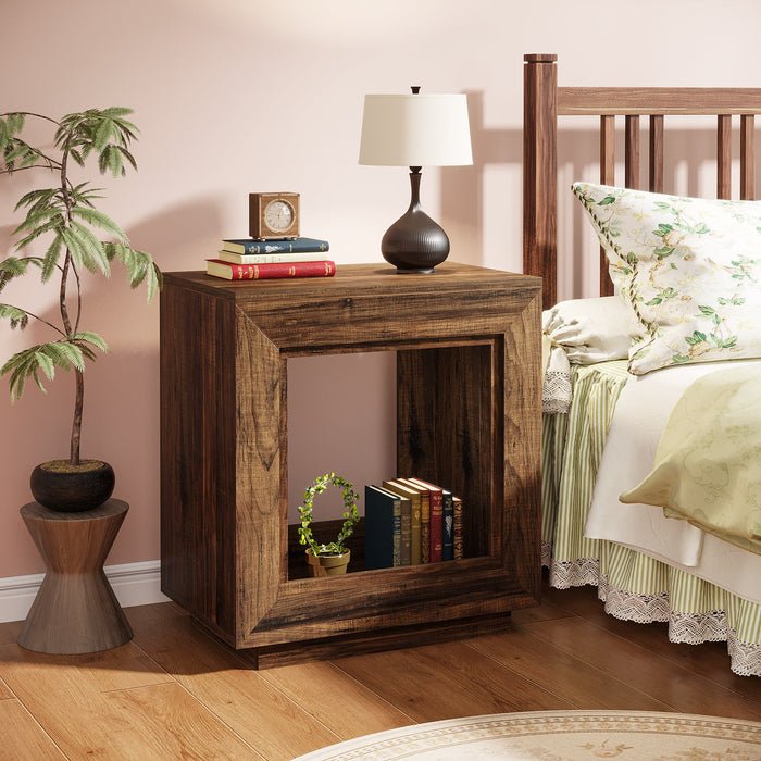 Solid Wood End Table, Square Side Table Nightstands with Storage Tribesigns#color_Rustic Brown