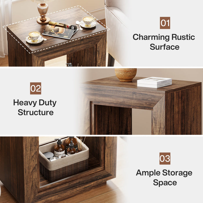 Solid Wood End Table, Square Side Table Nightstands with Storage Tribesigns#color_Rustic Brown