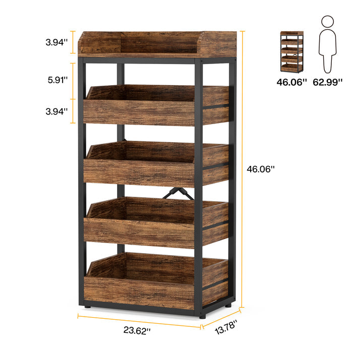 Wood Fruit and Vegetable Storage Rack Basket Stand with 5 Drawers Tribesigns