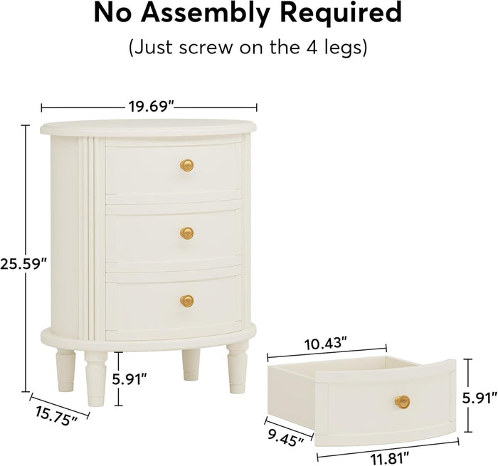 Wood Nightstand Bedside Table with 3 Drawers & Solid Wood Legs