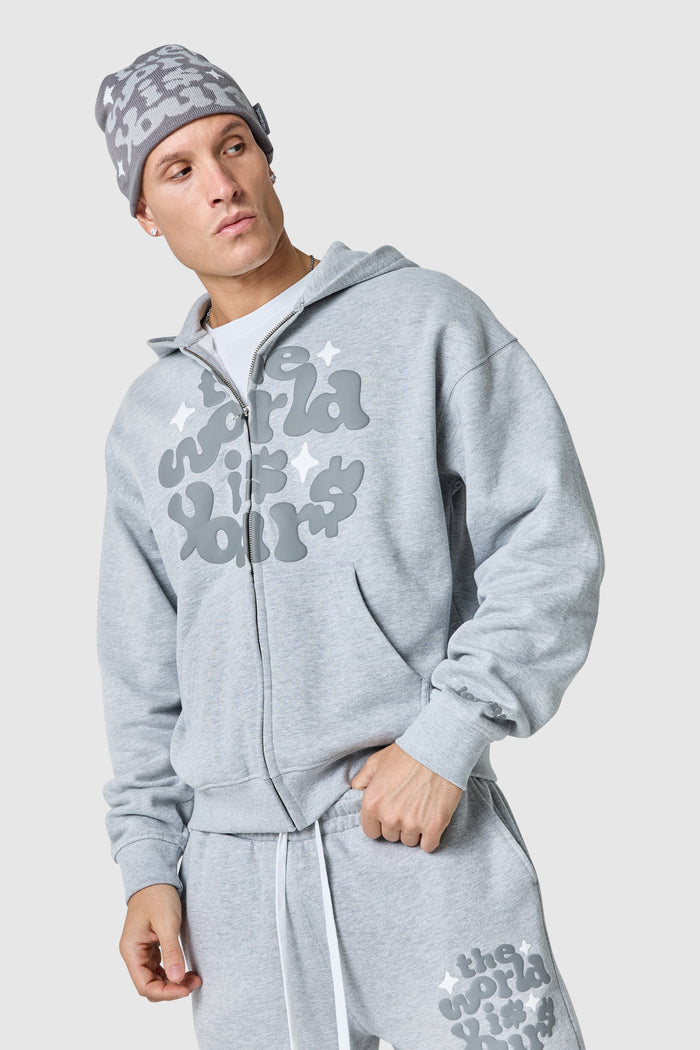 World Is Yours Fz Hood - Grey Marl