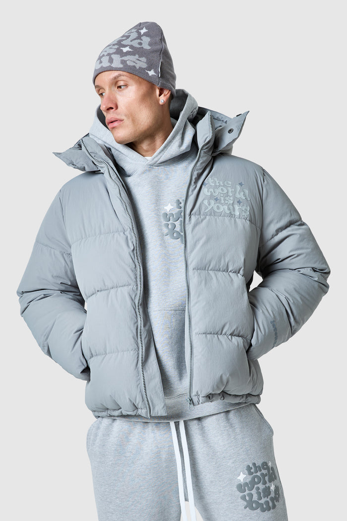 World Is Yours Puffer Jacket - Moon Grey